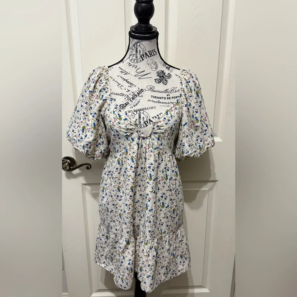 Sim & Sam Floral High Low Sundress with Puff Sleeves - Picture 1 of 6